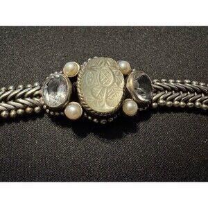 Vintage Stephen Dweck Carved Crystal -Amethyst-Peridot Sterling Silver Bracelet